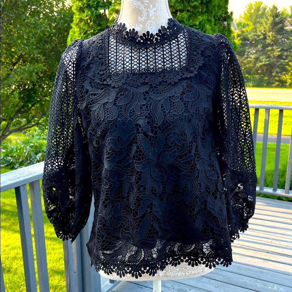 APRICOT Black Lace Blouse Sz L